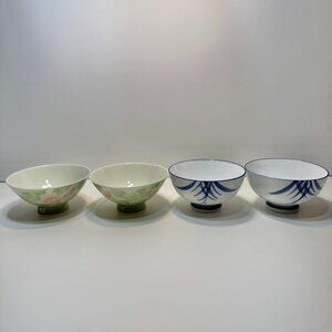 Assorted rice bowls, Misty rose and unidentified maker
